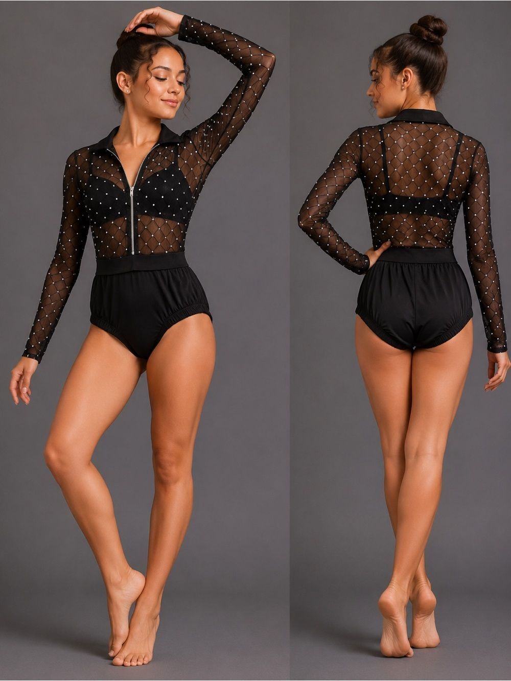 Kelle dance costume black leotard mesh contemporary PLOT TWIST MA-Medium adult